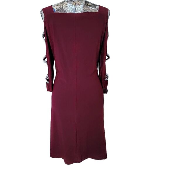 Formal Rhinestone Cold Shoulder Burgundy Red Sexy Cocktail Party Evening  Dress - Picture 10 of 15